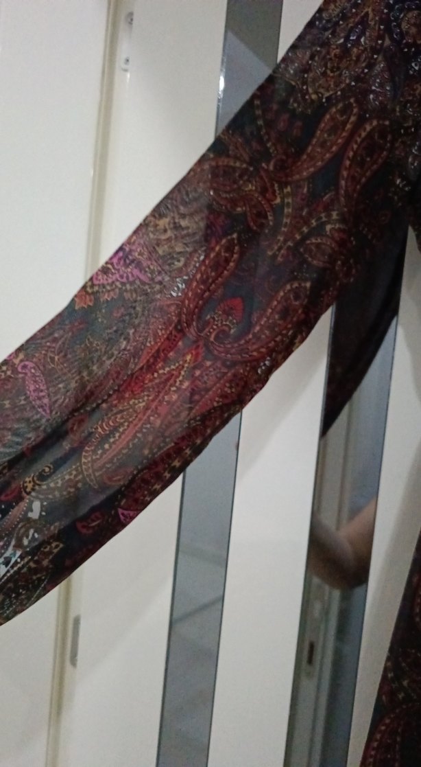 Bohem Bordo Uzun Kollu Fırfırlı Elbise - Görsel 4