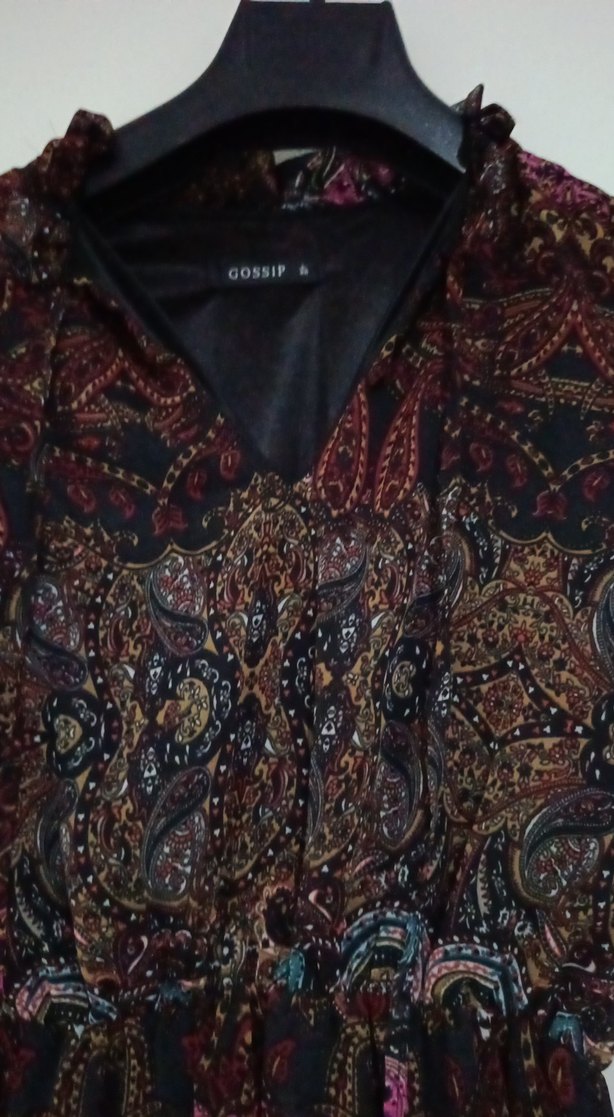 Bohem Bordo Uzun Kollu Fırfırlı Elbise - Görsel 2