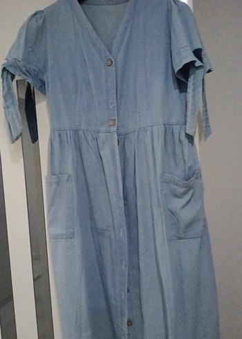38 Beden Mavi Düğmeli Uzun Denim Elbise
