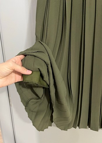 Kadın Haki Renk Pilili Uzun Etek - Görsel 3