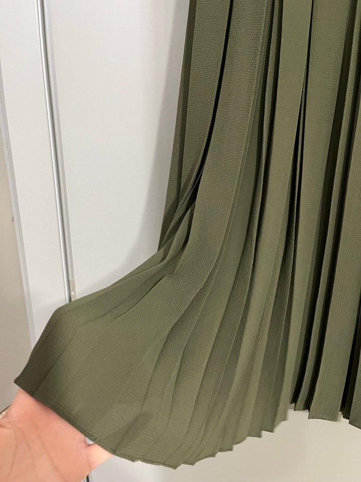 Kadın Haki Renk Pilili Uzun Etek - Görsel 2