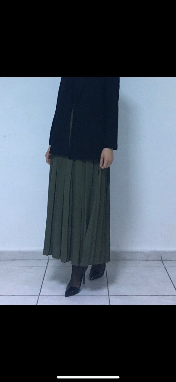 Kadın Haki Renk Pilili Uzun Etek - Görsel 4