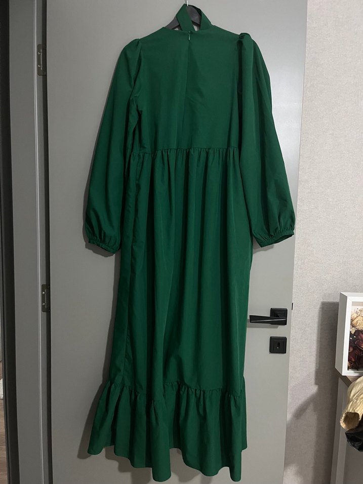 Uzun Kollu Yeşil Bohem Kadın Elbise - Görsel 2