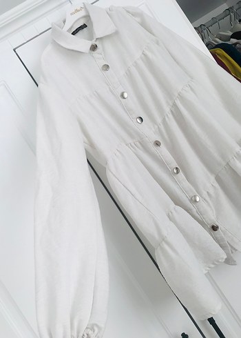 Uzun Kollu Beyaz gömlek tunik - Görsel 4