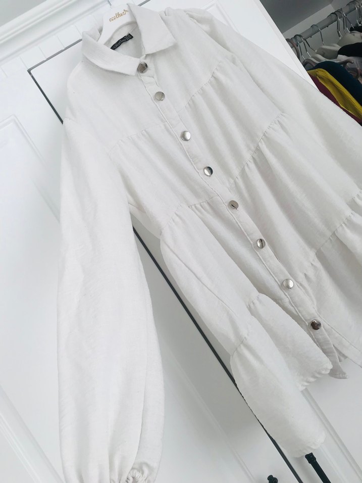 Uzun Kollu Beyaz gömlek tunik - Görsel 4