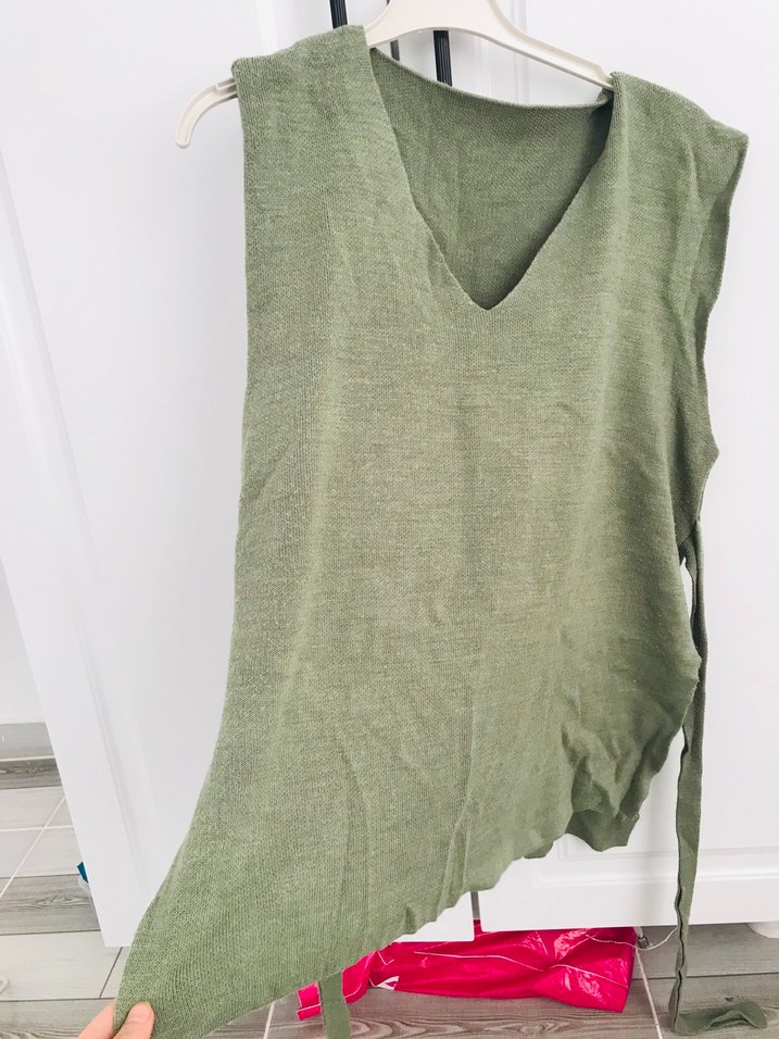Kadın Keten V Yaka Kolsuz Triko Kazak - Görsel 2