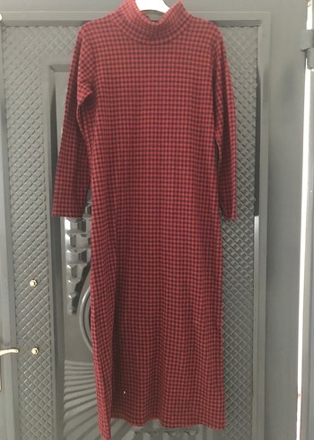 Kırmızı Kareli Balıkçı Yaka triko elbise - Görsel 4