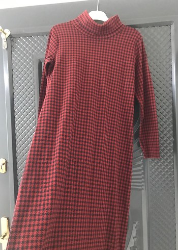 Kırmızı Kareli Balıkçı Yaka triko elbise - Görsel 5