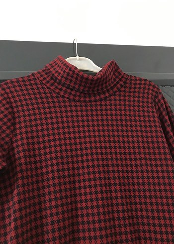 Kırmızı Kareli Balıkçı Yaka triko elbise - Görsel 2