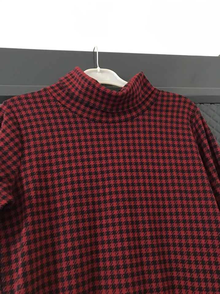 Kırmızı Kareli Balıkçı Yaka triko elbise - Görsel 2