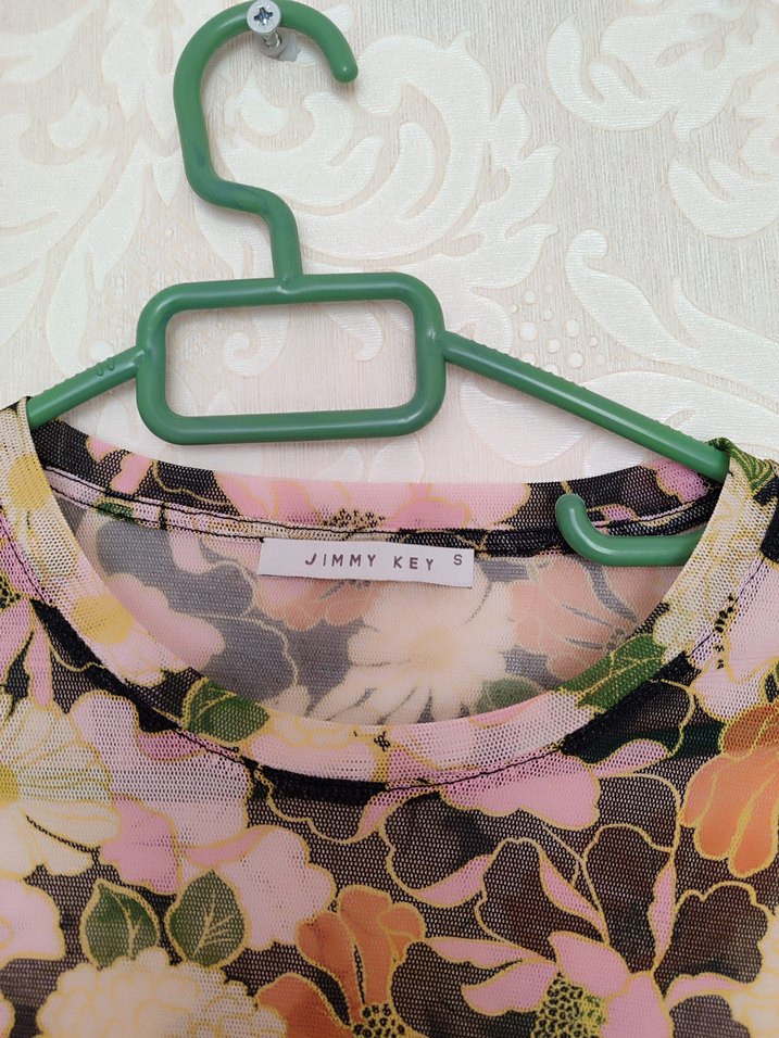 Dantel Detaylı Pembe Çiçekli Uzun Kollu Bluz - Görsel 5