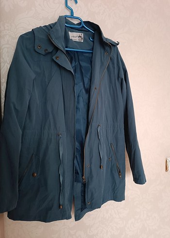 Mavi Kadın Midi Boy Fermuarlı yağmurluk - Görsel 3