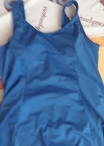 xxl Beden Mavi Parlak Mini Kolsuz Kadın Mayo