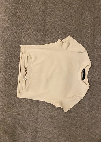 Bej Kısa Kollu Crop Top