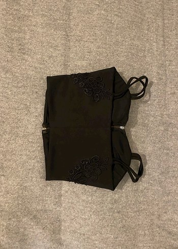 American Vintage Siyah Nakışlı Deri Straplez Bustiyer