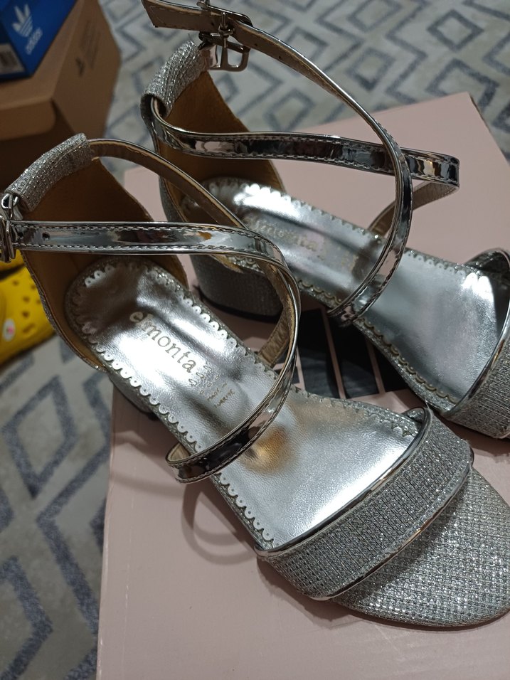 kız çocuk gümüş kısa topuklu ayakkabı - Görsel 2