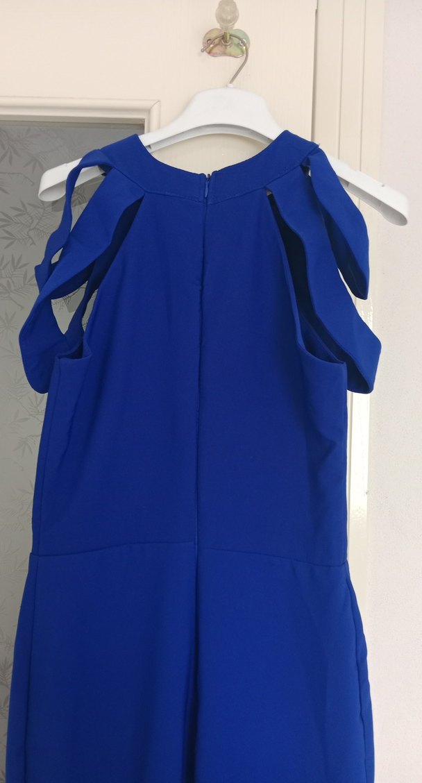 Mavi Uzun Kollarsız Drapeli Kadın Elbise - Görsel 3