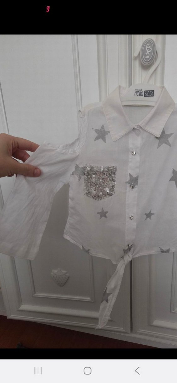 Kız Çocuk Beyaz Gri Yıldızlı Düğmeli Bluz - Görsel 2