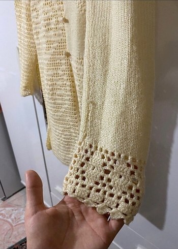 Beyaz Örgü Hırka Midi Boy - Görsel 5