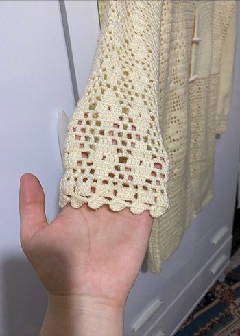 Beyaz Örgü Hırka Midi Boy - Görsel 4