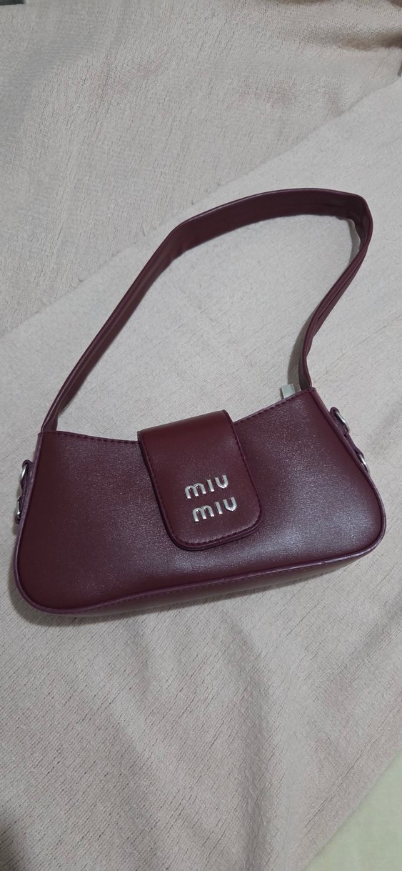 Bordo Deri Miu Miu Kadın Omuz Çantası - Görsel 4