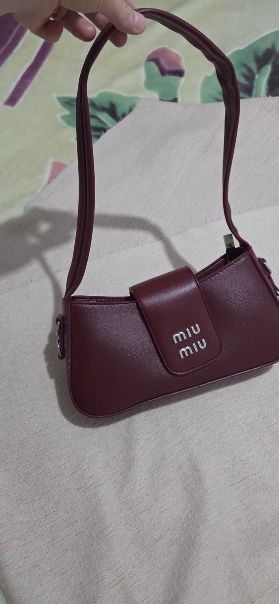 Bordo Deri Miu Miu Kadın Omuz Çantası - Görsel 2