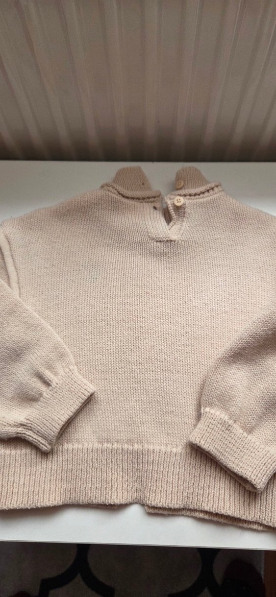 Bej Nakışlı Kız Çocuk Triko Kazak - Görsel 3