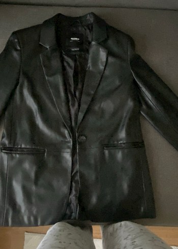 Kadın Siyah Deri Düğmeli Ceket - Görsel 2