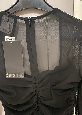 Bershka Siyah Pilili Uzun Kollu Midi Elbise - Görsel 5