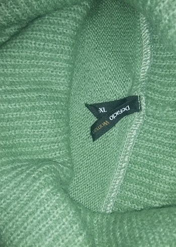 Çizgili Yüksek Yaka Salaş Triko Kadın Kazak - Görsel 3