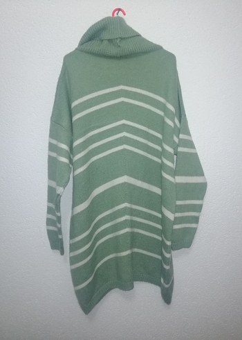 Çizgili Yüksek Yaka Salaş Triko Kadın Kazak - Görsel 2