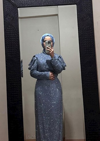 buz mavisi Uzun Abiye Elbise şal dahil 38,40 beden uyumlu