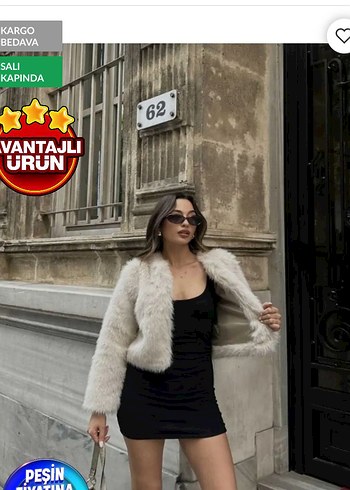 s Beden Kürklü Bej Street Wear Kadın Ceket