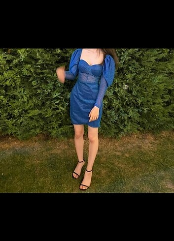 Simli mavi elbise - Görsel 5