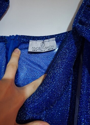 Simli mavi elbise - Görsel 7