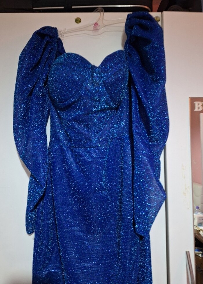 Simli mavi elbise - Görsel 3