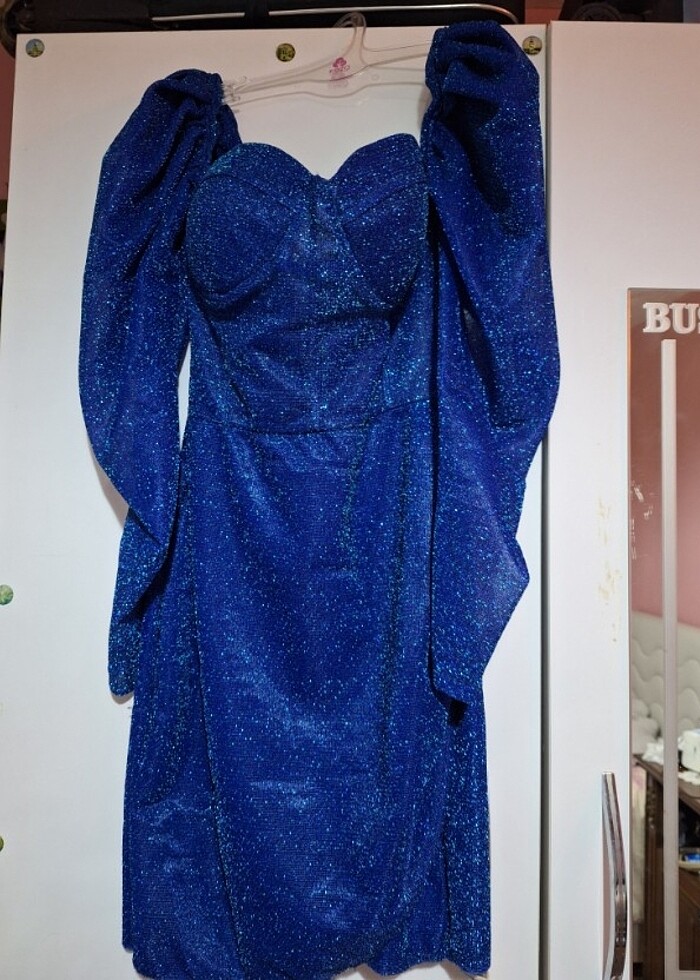 Simli mavi elbise - Görsel 4