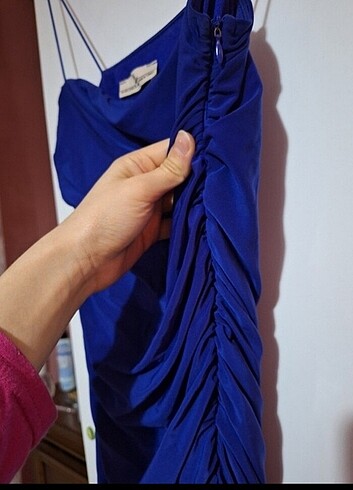 Drapeli mavi elbise - Görsel 5