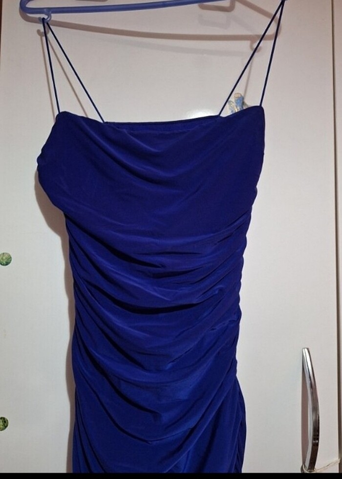 Drapeli mavi elbise - Görsel 3