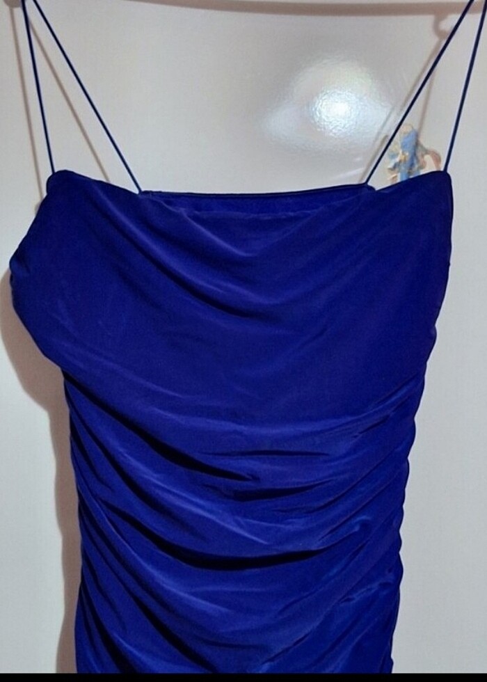 Drapeli mavi elbise - Görsel 4