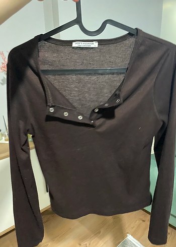 L beden Düğmeli Kahverengi Kadın Body/Bluz