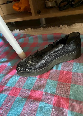 Siyah Deri İşlemeli Kadın Oxford Ayakkabı - Görsel 2