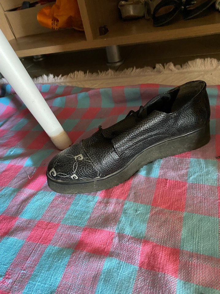 Siyah Deri İşlemeli Kadın Oxford Ayakkabı - Görsel 2