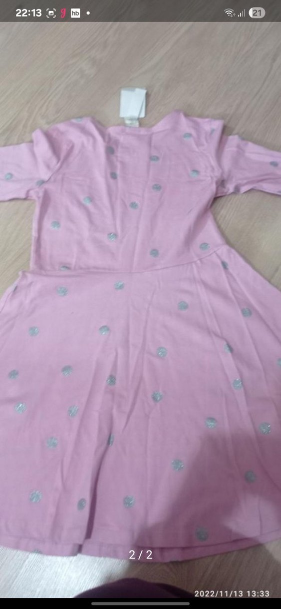 Uzun Kollu Pembe Kız Çocuk Elbisesi - Görsel 2