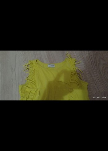 Sarı Kız Çocuk Kolsuz Fırfırlı Elbise - Görsel 2