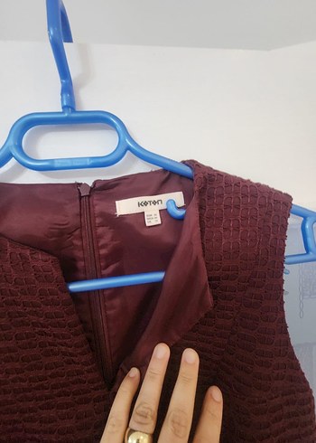 Koton Bordo V Yakalı Pilili Midi Elbise - Görsel 2