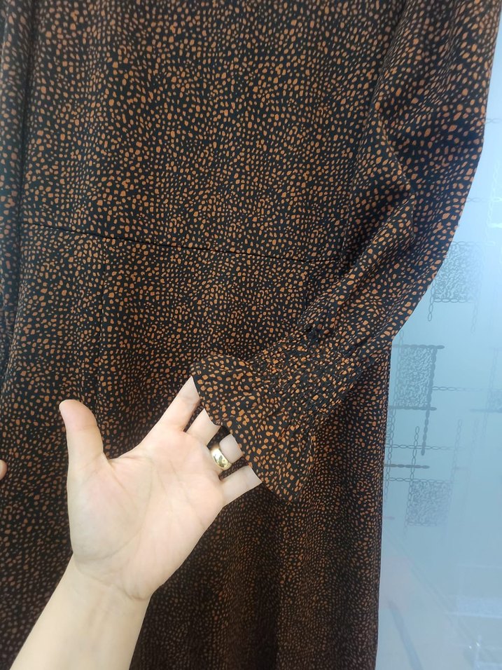 Mango Kahverengi Uzun Kollu Midi Elbise - Görsel 2