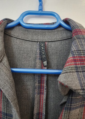 Ekose Desenli Kuşaklı Gri Uzun gömlek elbise - Görsel 2