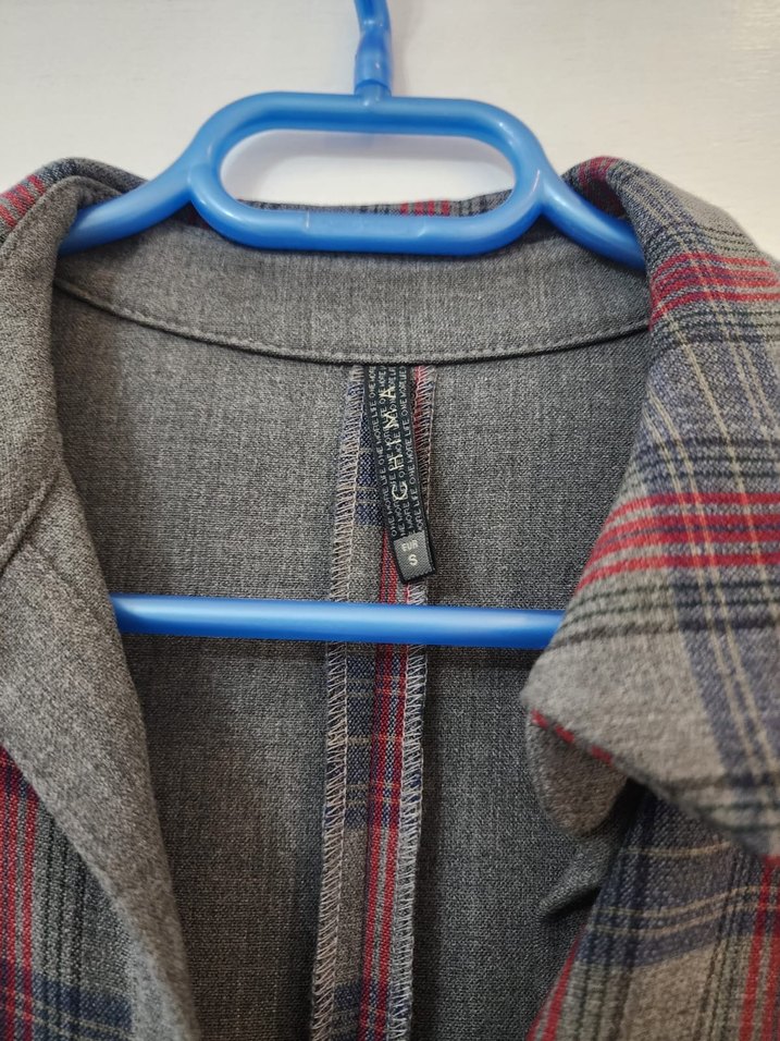 Ekose Desenli Kuşaklı Gri Uzun gömlek elbise - Görsel 2