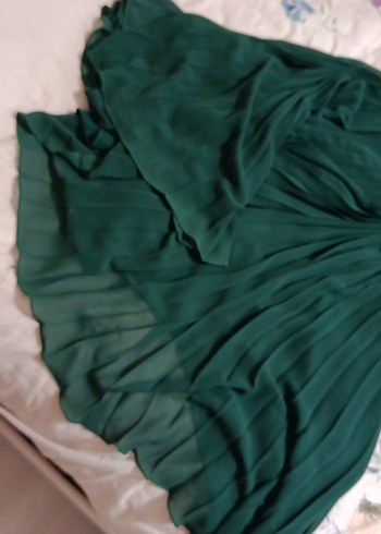 Yeşil Piliseli Uzun Straplez Elbise - Görsel 5